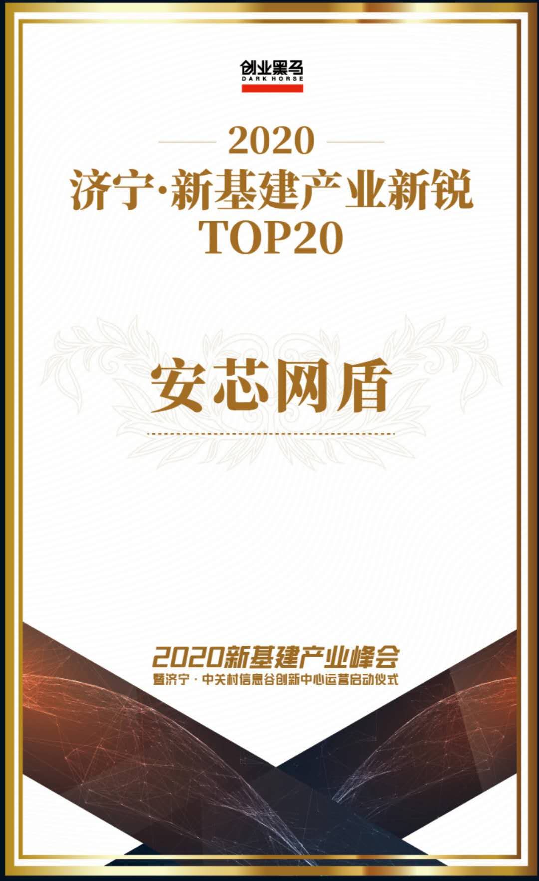 新锐top20奖状